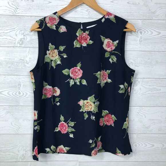 Pendleton Women's Floral Print Sleeveless Blouse Tank Top Keyhole Back Size 10 - Picture 1 of 4